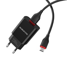 Сетевое зарядное устройство Borofone BA20A (2.1A) + кабель MicroUSB, черный No Brand