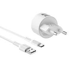 Сетевое зарядное устройство Borofone BA23A Brilliant (2USB, 5V, 2.4A), кабель Type-C белый No Brand