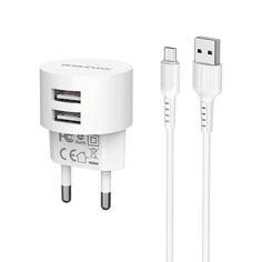Сетевое зарядное устройство Borofone BA23A Brilliant (2USB, 5V, 2.4A), кабель MicroUSB No Brand