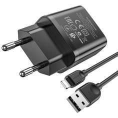Сетевое зарядное устройство Borofone BA52A (2A) + кабель Lightning, черный No Brand