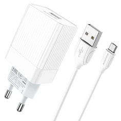 Сетевое зарядное устройство Borofone BA47A Mighty (QC3.0, 5V, 3A) + кабель MicroUSB, белый No Brand
