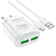 Сетевое зарядное устройство Borofone BA54A (2USB, 5V, 2.4A, QC3.0), кабель MicroUSB, белый No Brand