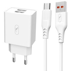 Сетевое зарядное устройство SKYDOLPHIN SC30V (2USB/5V/2.1A) + кабель MicroUSB, белый No Brand