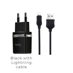 Сетевое зарядное устройство + кабель для Apple iPhone X (lightning) (2,4A, 2USB), черный No Brand