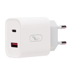 Сетевое зарядное устройство SKYDOLPHIN SC01 (1USB/1TYPE-C/5V/2.4A) без кабеля, белый No Brand