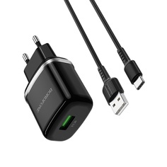 Сетевое зарядное устройство Borofone BA36A High (5V, 3A, QC3.0) + кабель Type-C, черный No Brand