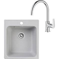 Кухонная мойка и смеситель GranFest Quarz GF-Z17, Grohe BauEdge 31367001 с сифоном, серая