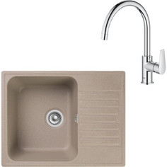 Кухонная мойка и смеситель GranFest Quarz GF-Z13, Grohe BauEdge 31367001 с сифоном, песочная