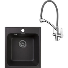 Кухонная мойка и смеситель GranFest Quarz GF-Z17, Lemark Comfort LM3071C-Gray с сифоном, черная