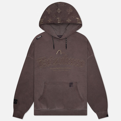 Мужская толстовка Evisu Evisukuro Garment Pigment Dyed Hoodie With Embroidered Monogram, цвет коричневый, размер XXL