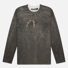 Мужской лонгслив Evisu Evisukuro Spray Dyed With Gold Embroidered, цвет серый, размер M