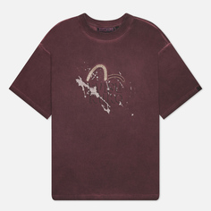 Мужская футболка Evisu Evisukuro Garment Pigment Dyed Ink Splash Printed, цвет бордовый, размер S