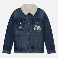 Мужская джинсовая куртка Evisu Seagull Embroidered GH & Oil Drum Embroidered Padded Denim, цвет голубой, размер L