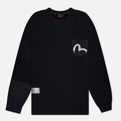 Мужская толстовка Evisu Seagull Print Denim Patchwork Crew Neck, цвет чёрный, размер XXL
