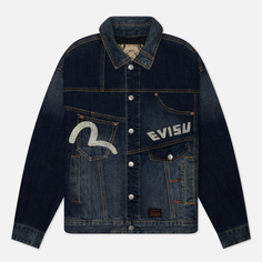 Мужская джинсовая куртка Evisu Evergreen Deconstructive Denim With Daicock Print, цвет синий, размер L
