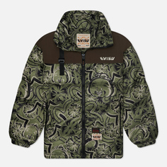 Мужской пуховик Evisu Daicock Print Patchwork Godhead & Kamon Print Down, цвет зелёный, размер S
