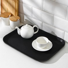 Поднос прорезиненный доляна, 41×31 см, цвет черный No Brand