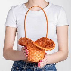 Корзина плетеная, бамбук, оранжевая, (шляпка с изгибом) No Brand