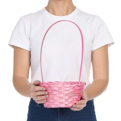 Корзина плетеная, бамбук, розовый, 19х19х32 см No Brand