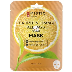 Тканевая маска для лица с экстрактами чайного дерева и апельсина 24мл Mistic