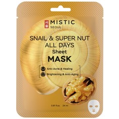 Тканевая маска для лица с муцином улитки и экстрактом ореха 24мл Mistic