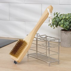 Щетка для гриля, 28×6×1,6 см, бук, латунный ворс, 77 пучков, скребок из нержавеющей стали No Brand