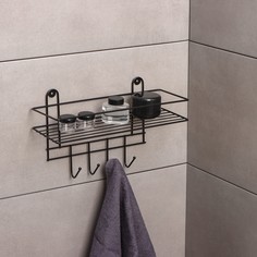 Полка для ванной прямая, 4 крючка, 33×12,5×21см, цвет черный No Brand