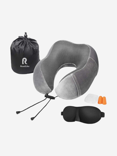 Подушка для путешествий RoadLike Travel Kit Velvet с эффектом памяти, серый, Серый