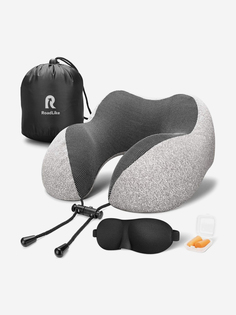 Подушка для путешествий RoadLike Travel Kit с эффектом памяти, серая, Серый