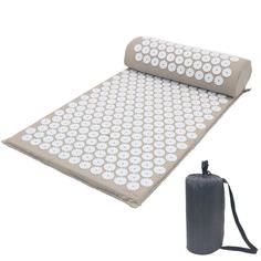 Акупунктурный массажный комплект Acupressure Mat из коврика и валика, серый No Brand