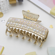 Заколка-краб женская 3917610-6p золотистая, белая No Brand