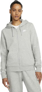 Толстовка женская Nike W Sportswear Club Fleece Full-Zip Hoodie серая XS