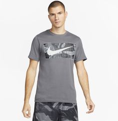 Футболка мужская Nike M Dri-FIT Camo Fitness T-Shirt серая XL