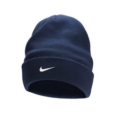 Шапка мужская Nike U Peak Standard Cuff Metal Swoosh Beanie синяя, one size