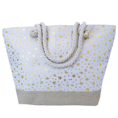 Пляжная сумка женская VenusShape Золотистые звезды, серый лен