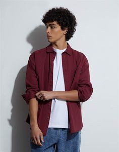 Рубашка мужская Gloria Jeans BWT001428 бордовая S (44-46)