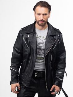 Кожаная куртка мужская RockMerch FR1278 черная XXL