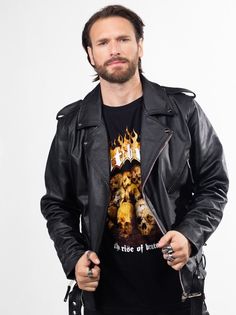 Кожаная куртка мужская RockMerch FR1270 черная 5XL