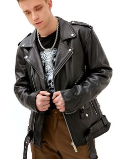 Кожаная куртка мужская RockMerch FR1271 черная XS