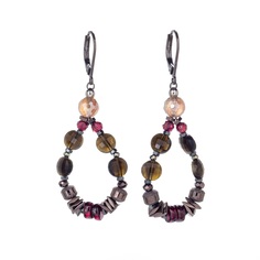 Серьги из бижутерного сплава Lanzerotti LZ-23.12-428 (серый), агат/гематит/гранат