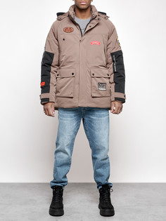 Зимняя куртка мужская AD88906 коричневая L No Brand