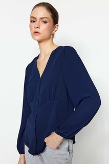 Блуза женская Trendyol TWOSS23BZ00270 синяя 34 EU