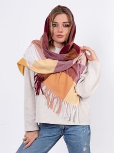 Палантин женский Limon Chic LC-132 оранжевый/желтый 180х70 см