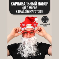 Карнавальный костюм взрослый «Дед Мороз к празднику готов!», 3 предмета: колпак, очки, бор No Brand