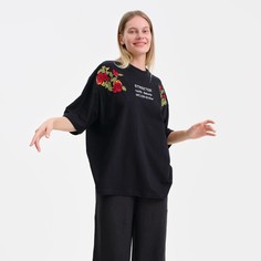 Футболка женская Цветы черная M No Brand