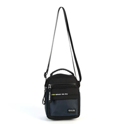 Мужская текстильная сумка через плечо с двумя отделениями на молниях 4118 Блек/Блу(130182) Aotian