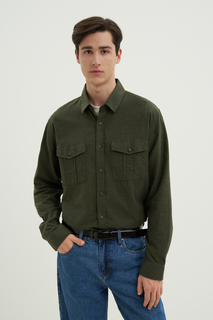 Рубашка мужская Finn-Flare FWD21040 зеленая XL