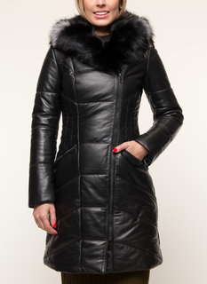 Кожаная куртка женская Imperiafabrik 01 черная 48 RU