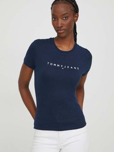 Футболка женская Tommy Hilfiger Jeans DW0DW17361 синяя XS