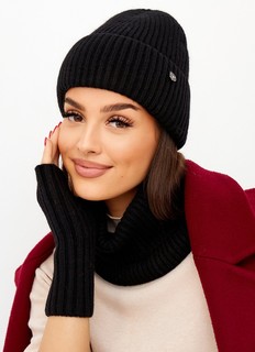 Комплект шапка, снуд и митенки женский Malisa accessories А0021 черный